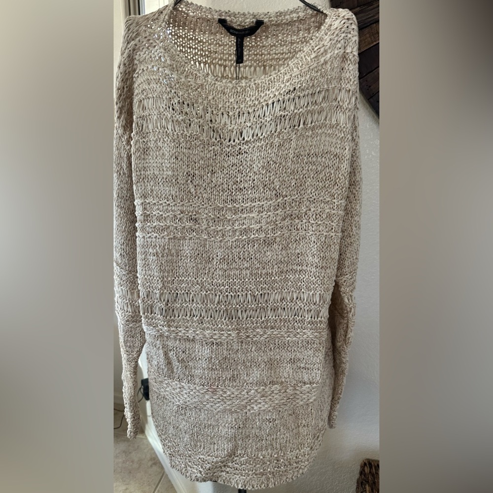 BCBGMAXAZRIA Women's Relax Mixed Stitch Sweater In Plaster Combo Size XS $178 - Picture 1 of 8